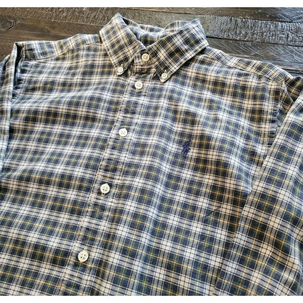 Ralph Lauren Boy's Blake 100% Cotton Plaid Polo Shirt Size M 12/14